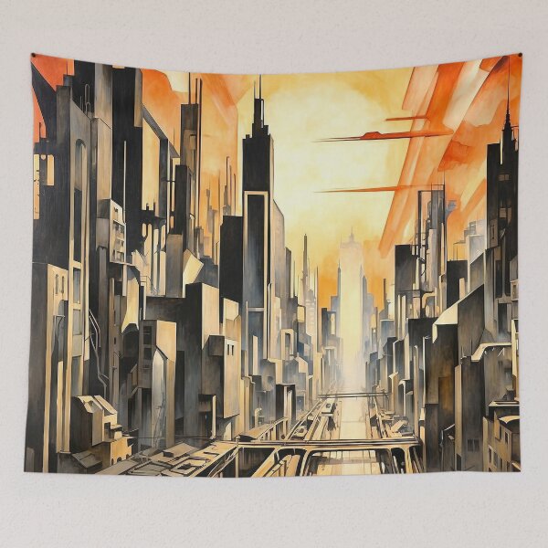 Item preview, Vintage Metropolitan Skyline in Art Deco Style designed and sold by semenol.