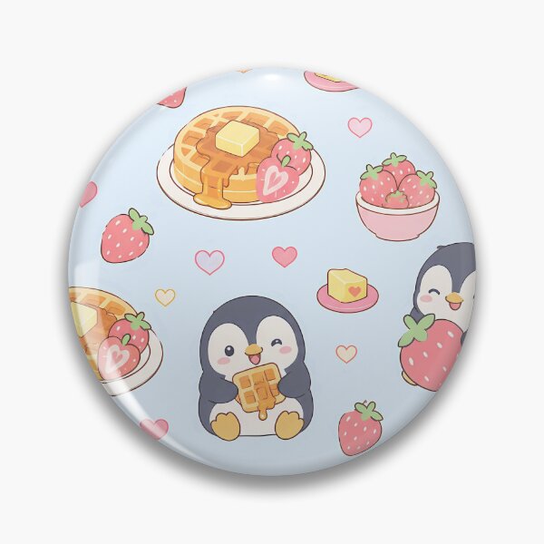 Item preview, Kawaii Penguin Strawberry Waffle Pattern designed and sold by Soft Berry Studio.