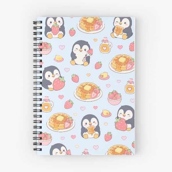 Item preview, Kawaii Penguin Strawberry Waffle Pattern designed and sold by Soft Berry Studio.