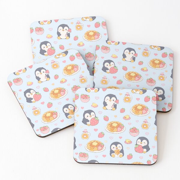 Item preview, Kawaii Penguin Strawberry Waffle Pattern designed and sold by Soft Berry Studio.