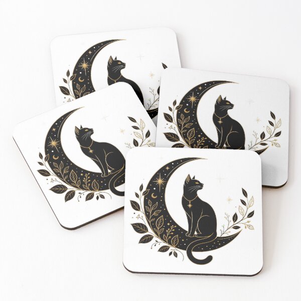 Item preview, Minimalist Black Cat Sitting on Crescent Moon designed and sold by MedRoh.