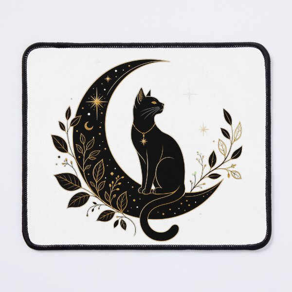 Item preview, Minimalist Black Cat Sitting on Crescent Moon designed and sold by MedRoh.