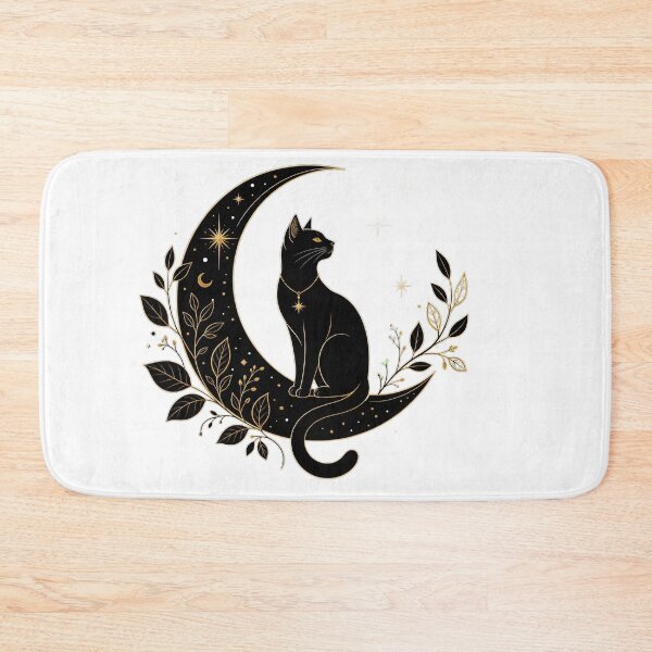 Item preview, Minimalist Black Cat Sitting on Crescent Moon designed and sold by MedRoh.