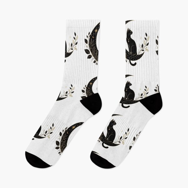 Item preview, Minimalist Black Cat Sitting on Crescent Moon designed and sold by MedRoh.