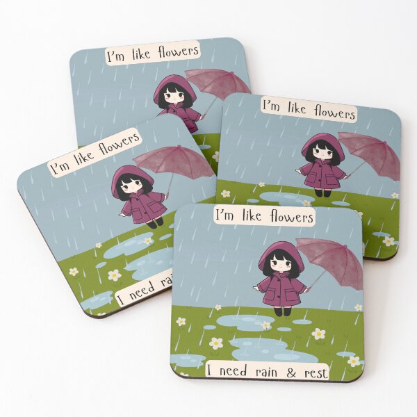 Item preview, Cute Rainy Day Girl Illustration | Flowers Need Rain and Rest Quote | Cozy Mental Health Aesthetic Sticker designed and sold by Art IN Pack.
