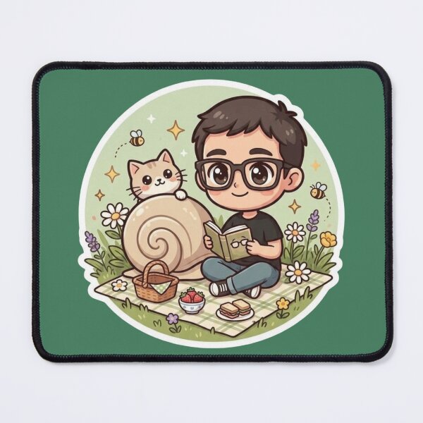 Item preview, Boy Reading with Snail Cat Picnic Illustration designed and sold by mimiartes.