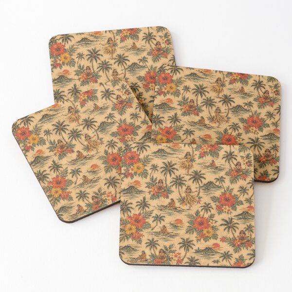Item preview, Sun-Faded Aloha Vintage Hawaiian Tiki Tropical Fabric Hula Girl Island designed and sold by Retroaugogo.