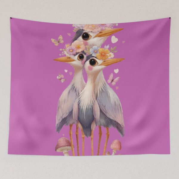 Item preview, Floral Crown Herons Cottagecore Forest Fairy Bird Art designed and sold by BodaZZ.