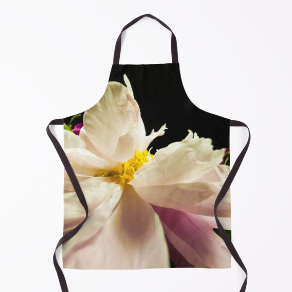 Item preview, Gentle White Peony Macro Blossom on Black Background designed and sold by Apex_Visuals.