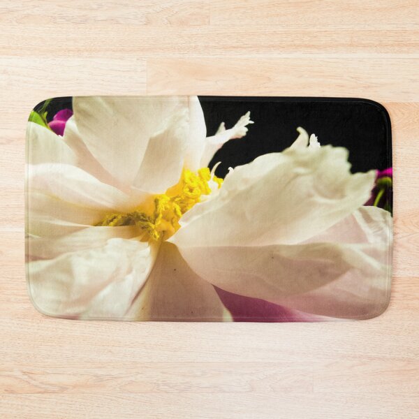 Item preview, Gentle White Peony Macro Blossom on Black Background designed and sold by Apex_Visuals.