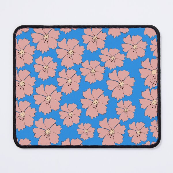 Item preview, Cute pink cosmos flowers seamless pattern on bright blue background. designed and sold by AdesignbyG.