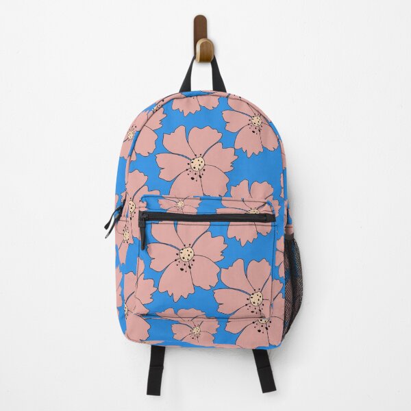 Item preview, Cute pink cosmos flowers seamless pattern on bright blue background. designed and sold by AdesignbyG.