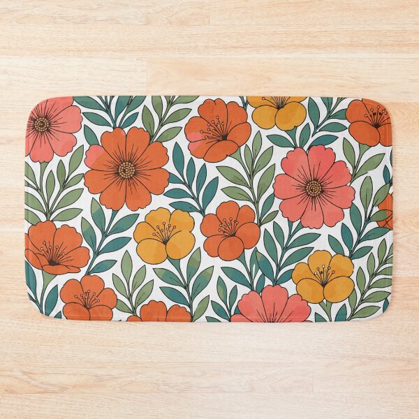 Item preview, 70s Retro Floral Pattern - Vintage Autumn Orange & Sage Green Flowers designed and sold by Far Out Goods.