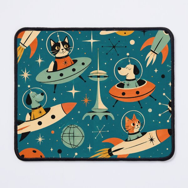 Item preview, Furbidden Planet Sci Fi Cats and Dogs Space Ships designed and sold by Retroaugogo.