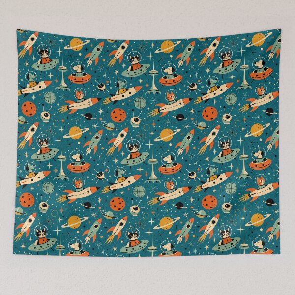 Item preview, Furbidden Planet Sci Fi Cats and Dogs Space Ships designed and sold by Retroaugogo.