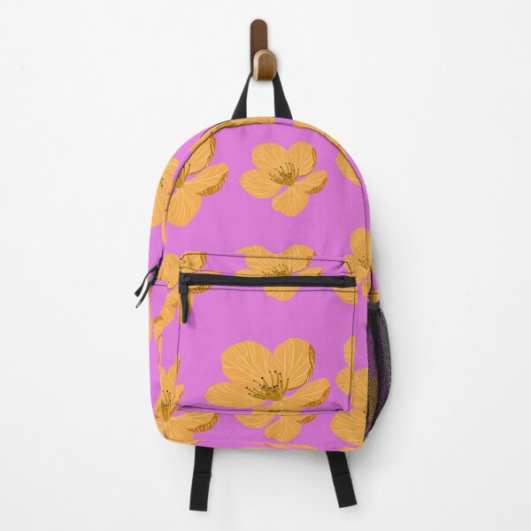 Item preview, Orange cherry blossom floral seamless pattern on vibrant pink background. designed and sold by AdesignbyG.