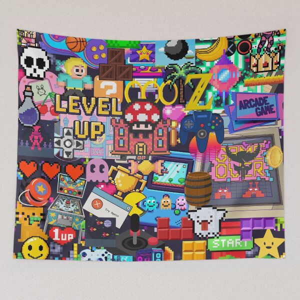 Item preview, Retro Gaming Stickerbomb Pixel Art Arcade Collage designed and sold by Side By Side Studio.