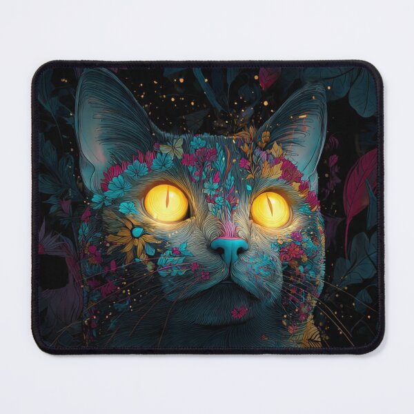 Item preview, Mystical Floral Cat with Glowing Eyes designed and sold by Moody Vibes Studio.