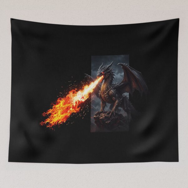 Item preview, Epic Fire Breathing Black Dragon Fantasy Art designed and sold by rich-moda.