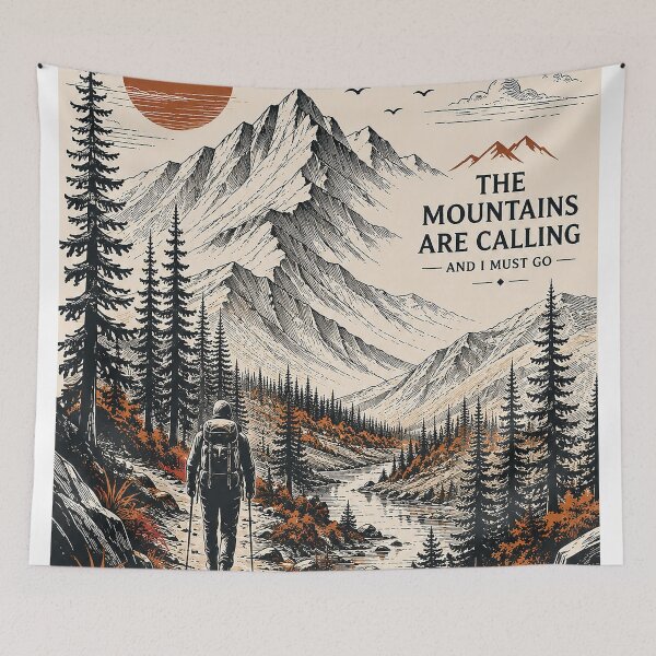 Item preview, The Mountains Are Calling Vintage Hiking Adventure Art designed and sold by Gold Turtle  Lina.