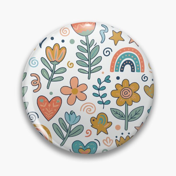 Item preview, Groovy Retro Floral Pattern with Ditsy Rainbows and Hearts designed and sold by Far Out Goods.