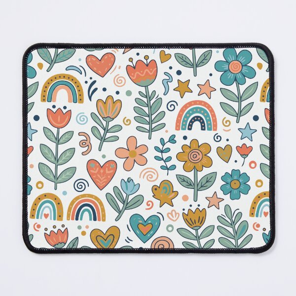 Item preview, Groovy Retro Floral Pattern with Ditsy Rainbows and Hearts designed and sold by Far Out Goods.