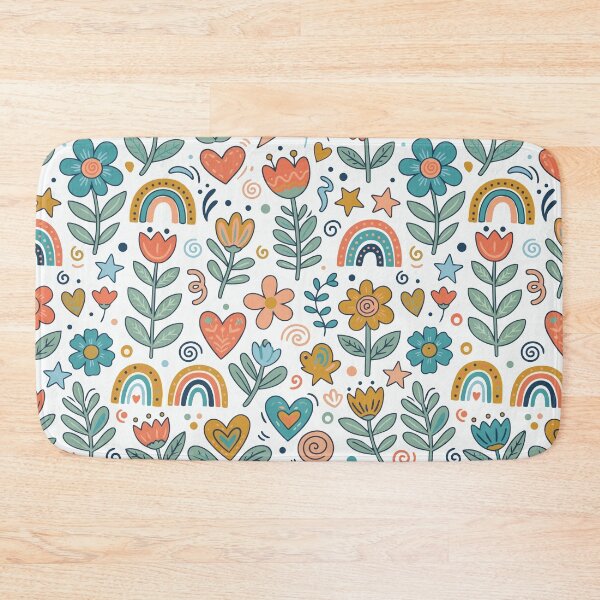 Item preview, Groovy Retro Floral Pattern with Ditsy Rainbows and Hearts designed and sold by Far Out Goods.
