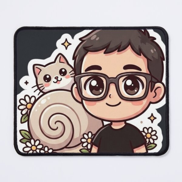 Item preview, Cute Boy with Glasses and his Snail Cat designed and sold by mimiartes.