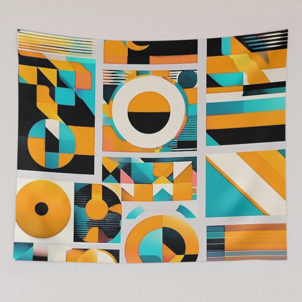 Item preview, Mid-Century Modern Aqua, Mustard, And Orange Geometric Abstract designed and sold by DEC02.