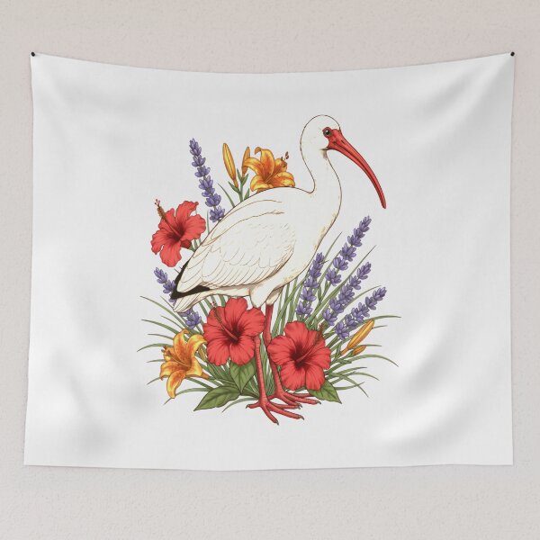 Item preview, White Ibis Floral Botanical Portrait designed and sold by Birdhaus-Studio.