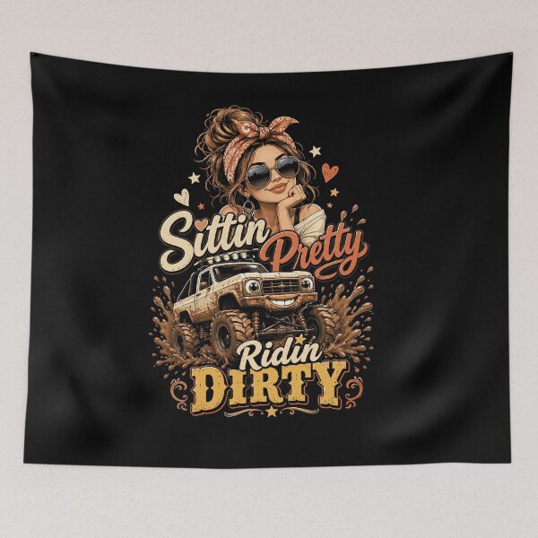 Item preview, Sittin Pretty Mud Loving Off Road Girl and Cute Lifted Truck designed and sold by JasKei-Designs.