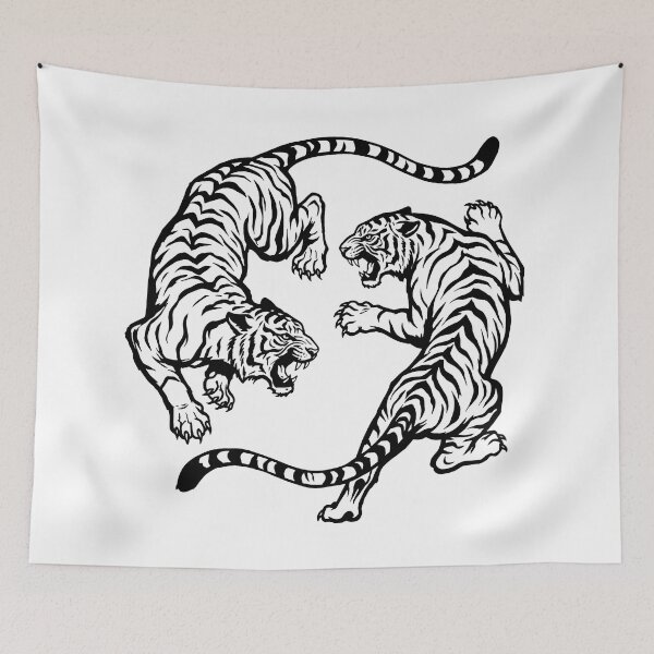 Item preview, Japanese Fighting Tigers  Vintage Tattoo Art  Retro Tiger, black designed and sold by ramwebroom.