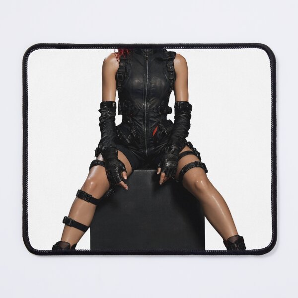 Item preview, Woman in Futuristic Leather Suit Posing on Geometric Block High Angle Shot designed and sold by Creative88Art.