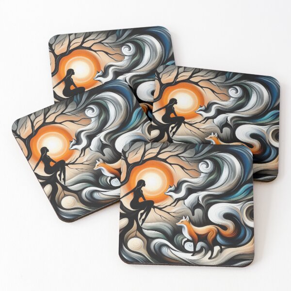 Item preview, Mystical Fox Spirit and Silhouette Goddess Art designed and sold by Collection Bleu Noir.