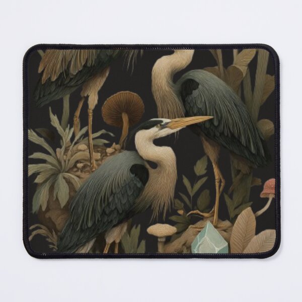 Item preview, Goblincore Heron Trio Dark Cottagecore Mushroom Crystal Art designed and sold by BodaZZ.