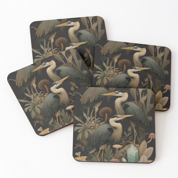Item preview, Goblincore Heron Trio Dark Cottagecore Mushroom Crystal Art designed and sold by BodaZZ.
