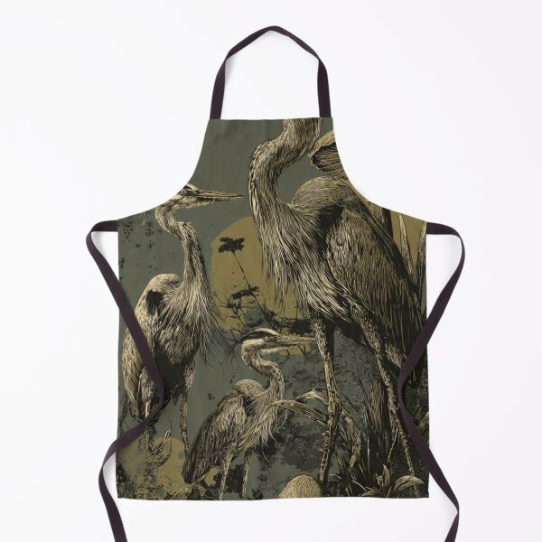 Item preview, Vintage Heron Birds Linocut Print Grunge Mushroom Art designed and sold by BodaZZ.