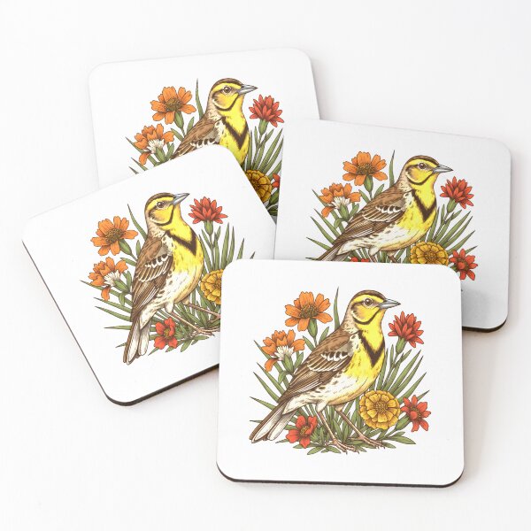 Item preview, Meadowlark With Yellow Marigolds designed and sold by Birdhaus-Studio.