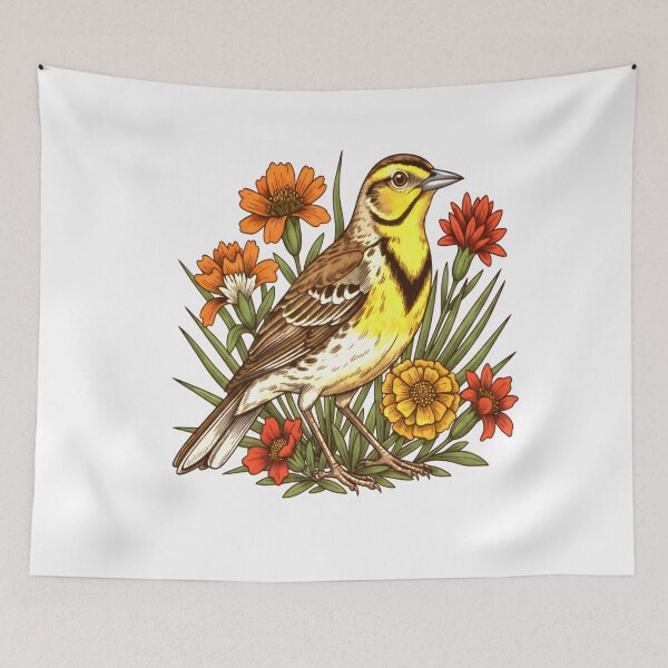 Item preview, Meadowlark With Yellow Marigolds designed and sold by Birdhaus-Studio.