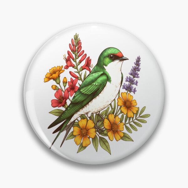 Item preview, Green Swallow And Spring Flowers designed and sold by Birdhaus-Studio.