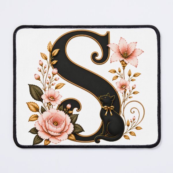Item preview, Floral Letter S with Black Cat | Elegant Botanical Monogram | Vintage Alphabet Initial designed and sold by MoodLay.