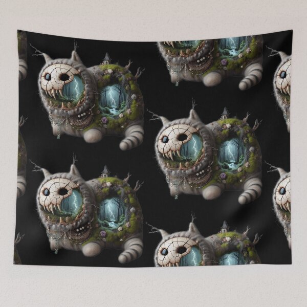 Item preview, The Cheshire Nightmare – Surreal Cat Mindscape and Skull Face designed and sold by LujziWorld.