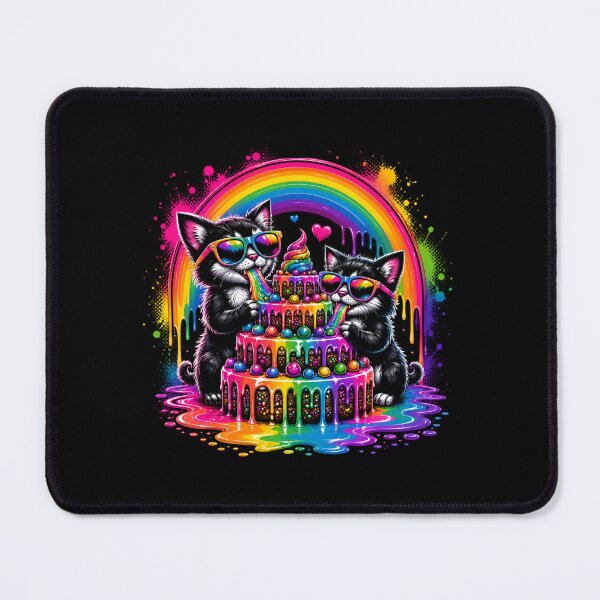 Item preview, Rainbow Dripping Cake Kawaii Cats with Sunglasses – Neon Psychedelic Cute Kitten Party Art designed and sold by Celebrate & Sparkle.