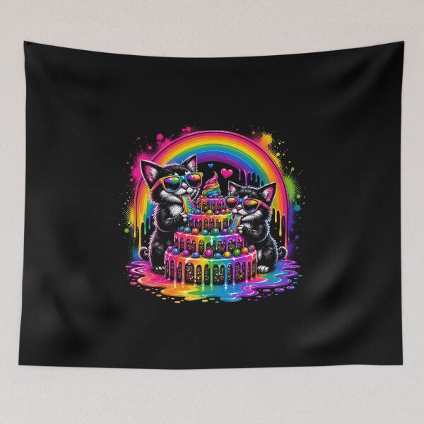 Item preview, Rainbow Dripping Cake Kawaii Cats with Sunglasses – Neon Psychedelic Cute Kitten Party Art designed and sold by Celebrate & Sparkle.