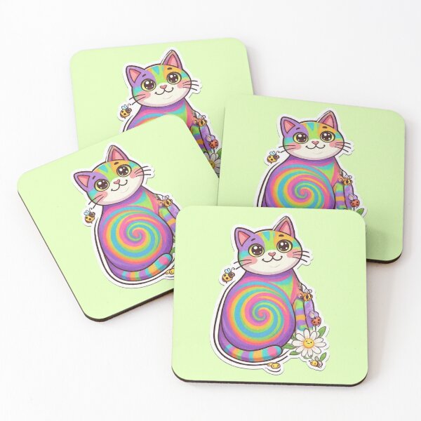 Item preview, Colorful Psychedelic Cat with Spiral Patterns designed and sold by mimiartes.