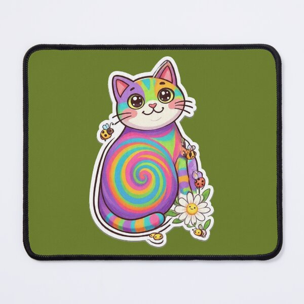 Item preview, Colorful Psychedelic Cat with Spiral Patterns designed and sold by mimiartes.
