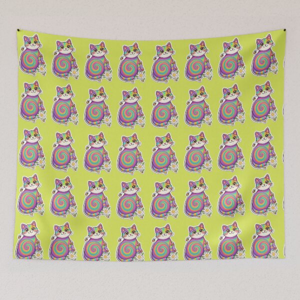 Item preview, Colorful Psychedelic Cat with Spiral Patterns designed and sold by mimiartes.