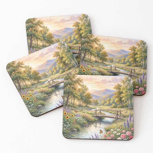 Item preview, Footbridge Over Wildflower Stream Sunset designed and sold by amusefullife.
