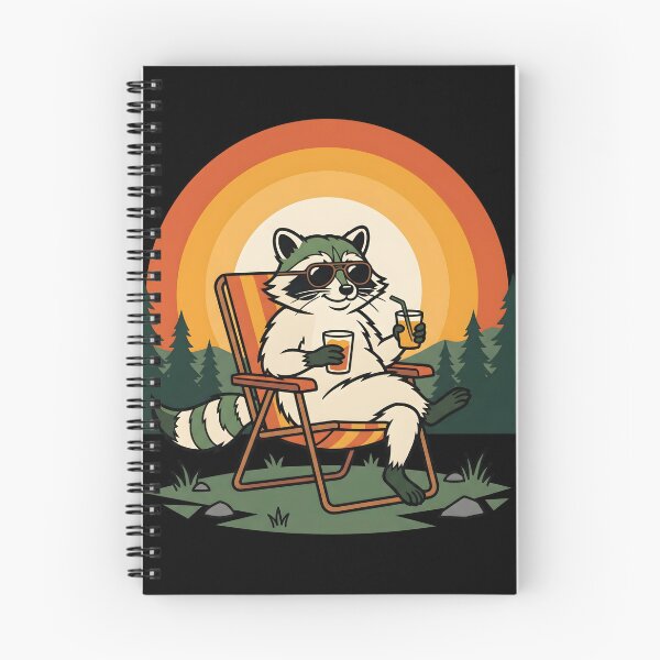 Item preview, Retro Raccoon Relaxing in Camping Chair with Sunset Vintage Nature Illustration designed and sold by fawzimorsy.