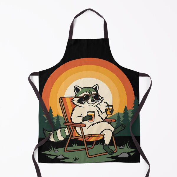 Item preview, Retro Raccoon Relaxing in Camping Chair with Sunset Vintage Nature Illustration designed and sold by fawzimorsy.